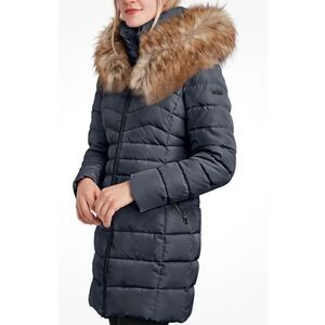 LAUNDRY BY SHELLI SEGAL Faux Fur Trim Cold Weather Parka Coat in Navy NWT Size X